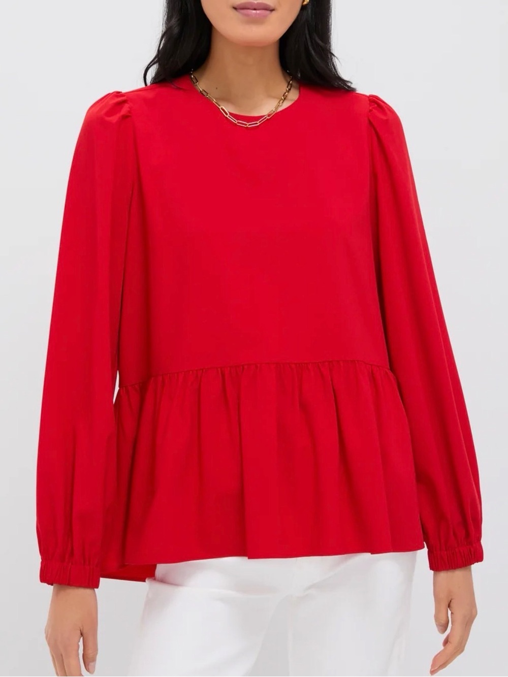 Pomander Place Tuckernuck NWOT Size XL Red Carlota Peplum Blouse Preppy Workwear